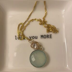 Blue Gemstone with‎ Small Crystal Heart Pendant Necklace gold tone